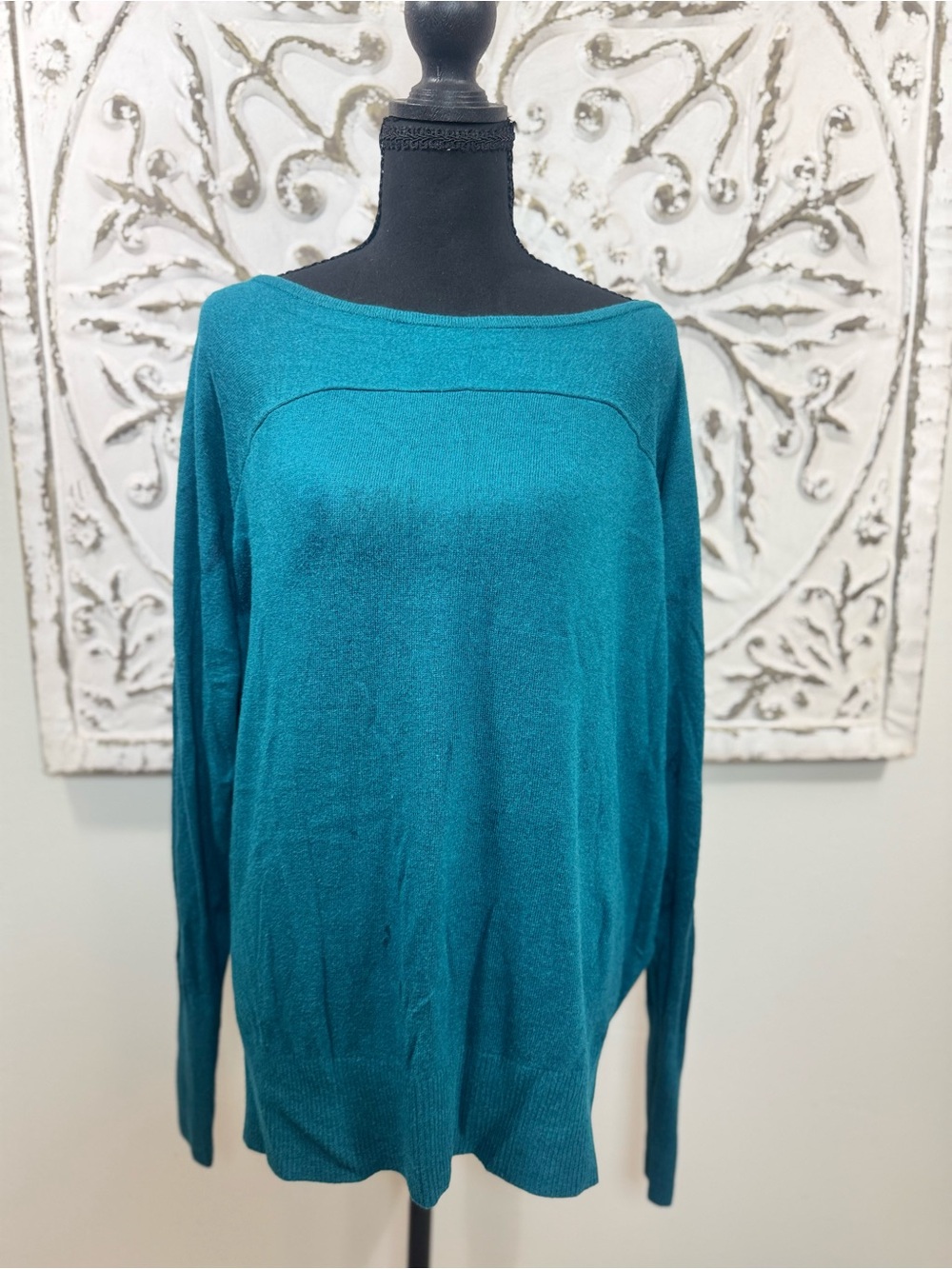 Christopher & Banks Large Teal Boat Neck Tunic Sweater Long Sleeve Relaxed Fit